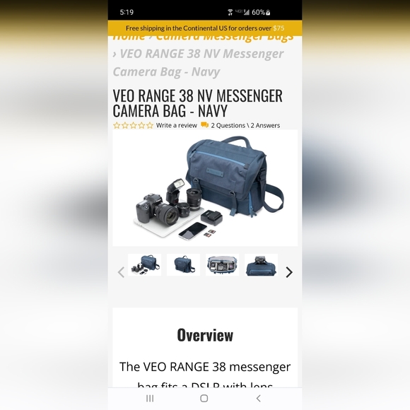 Vanguard ~ VEO RANGE 38 NV MESSENGER CAMERA BAG - - Picture 8 of 8